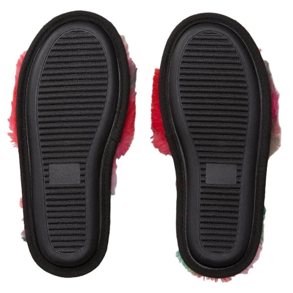 PINK SOFT PLUSH FAUX FUR COLORFUL SLIDE SLIPPERS SMALL 5/6 New with Tag - Picture 3 of 4